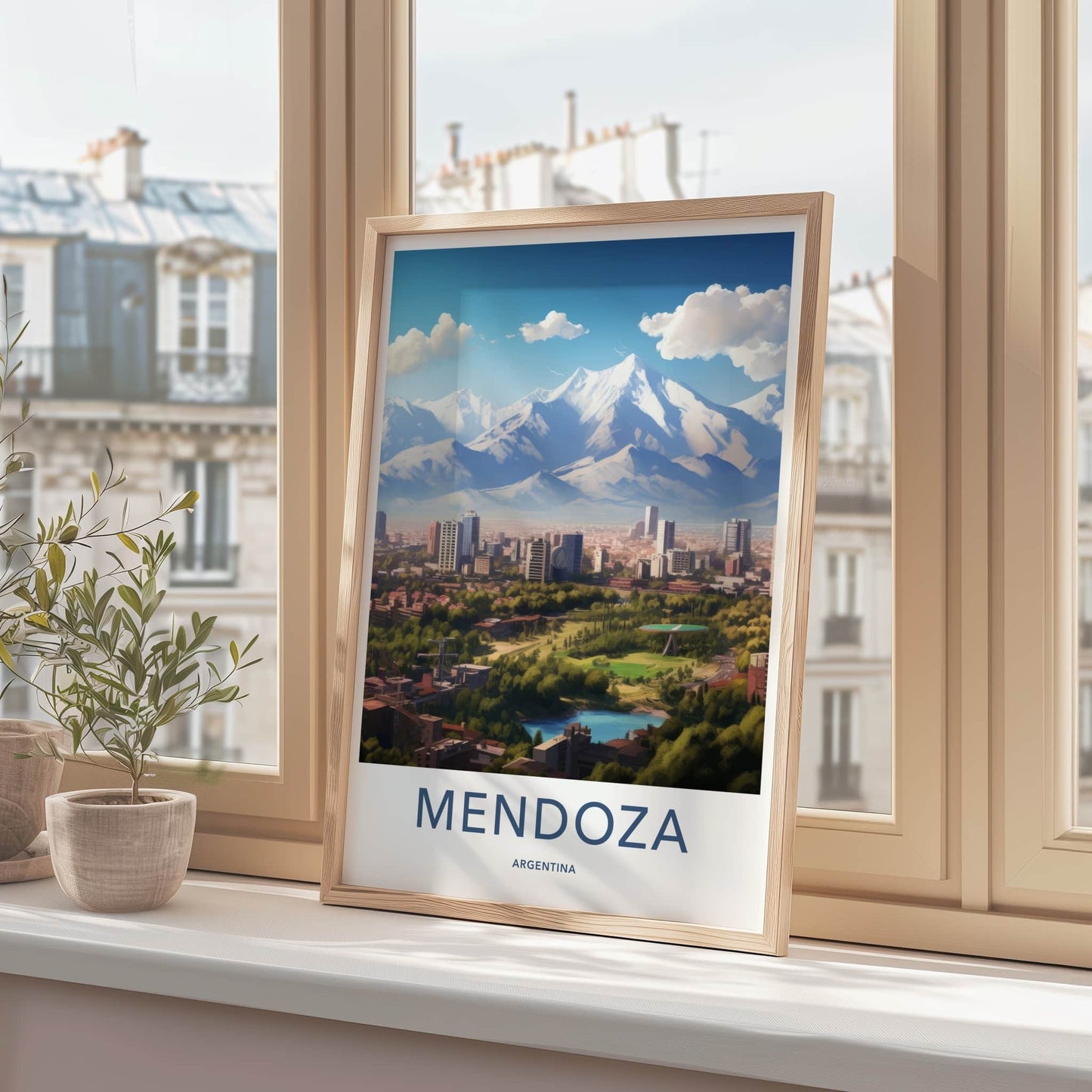 Mendoza Poster - Argentina Travel Art - Cityscape Mountain View Home Decor