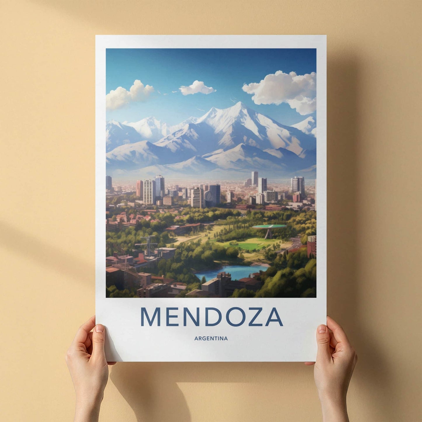 Mendoza Poster - Argentina Travel Art - Cityscape Mountain View Home Decor