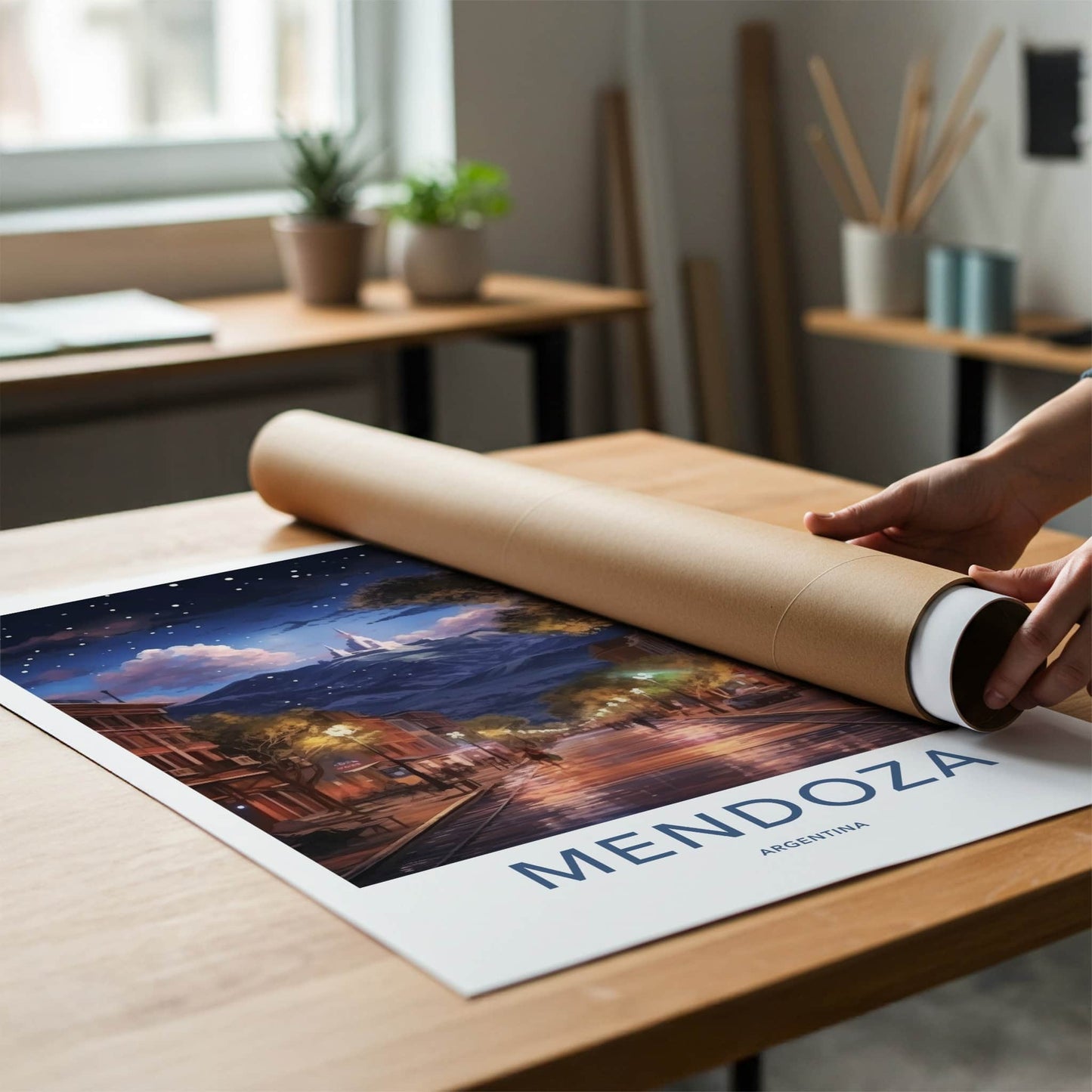 Mendoza Poster - Argentina Travel Art - Starry Night Street Home Decor