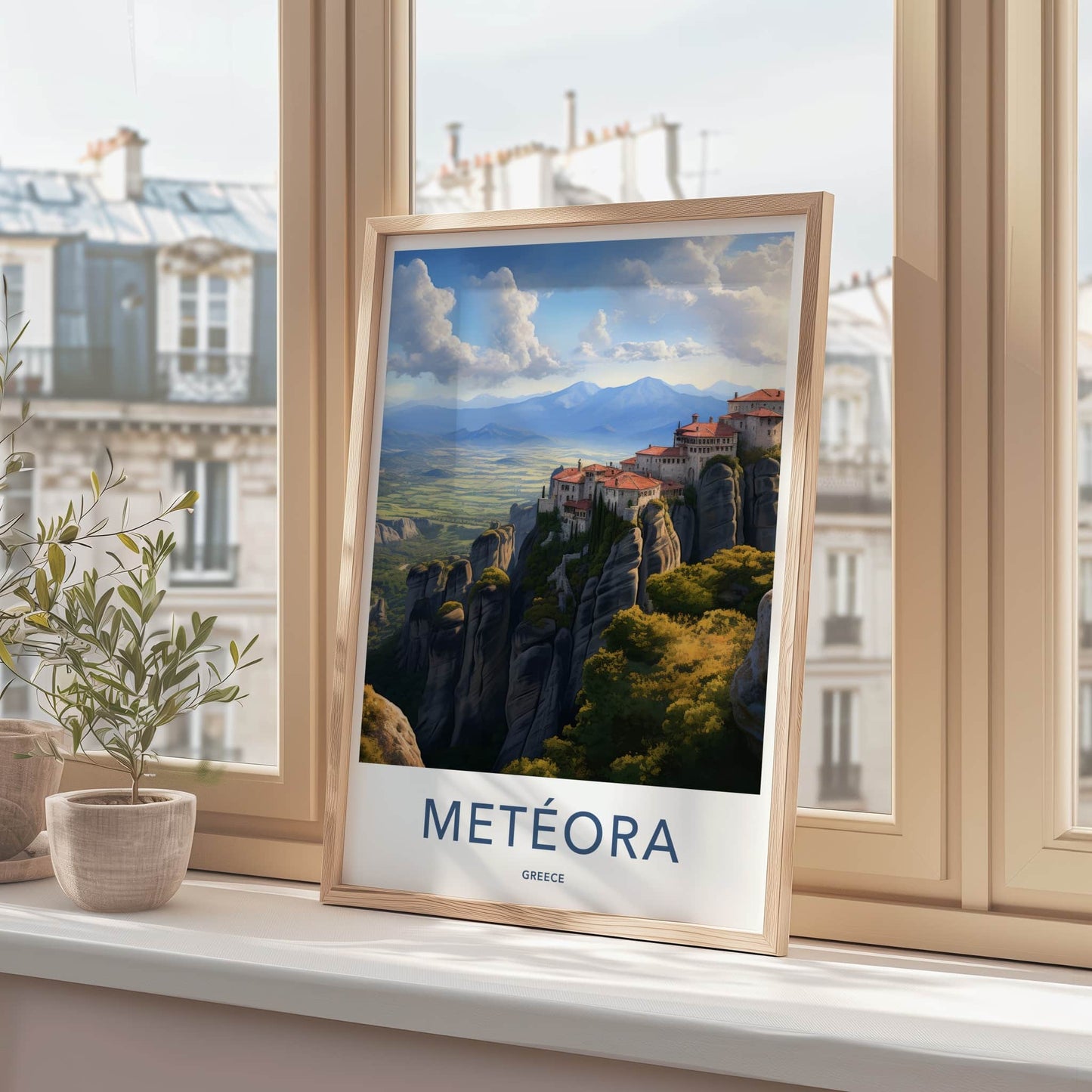 Meteora Poster - Greece Fine Art - Cliffside Monasteries Valley Gift