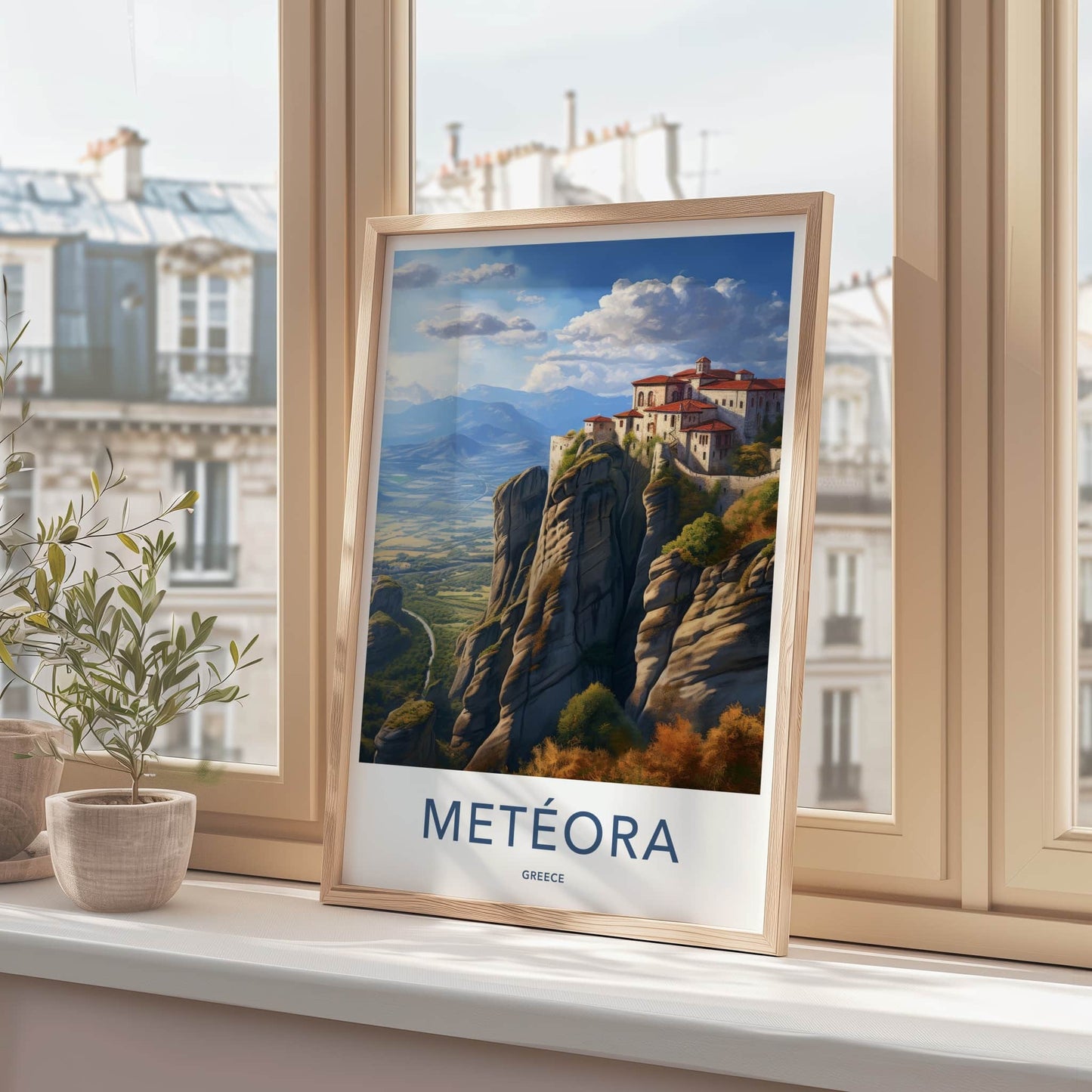 Meteora Poster - Greece Wall Art - Monastery Cliffside View Home Decor