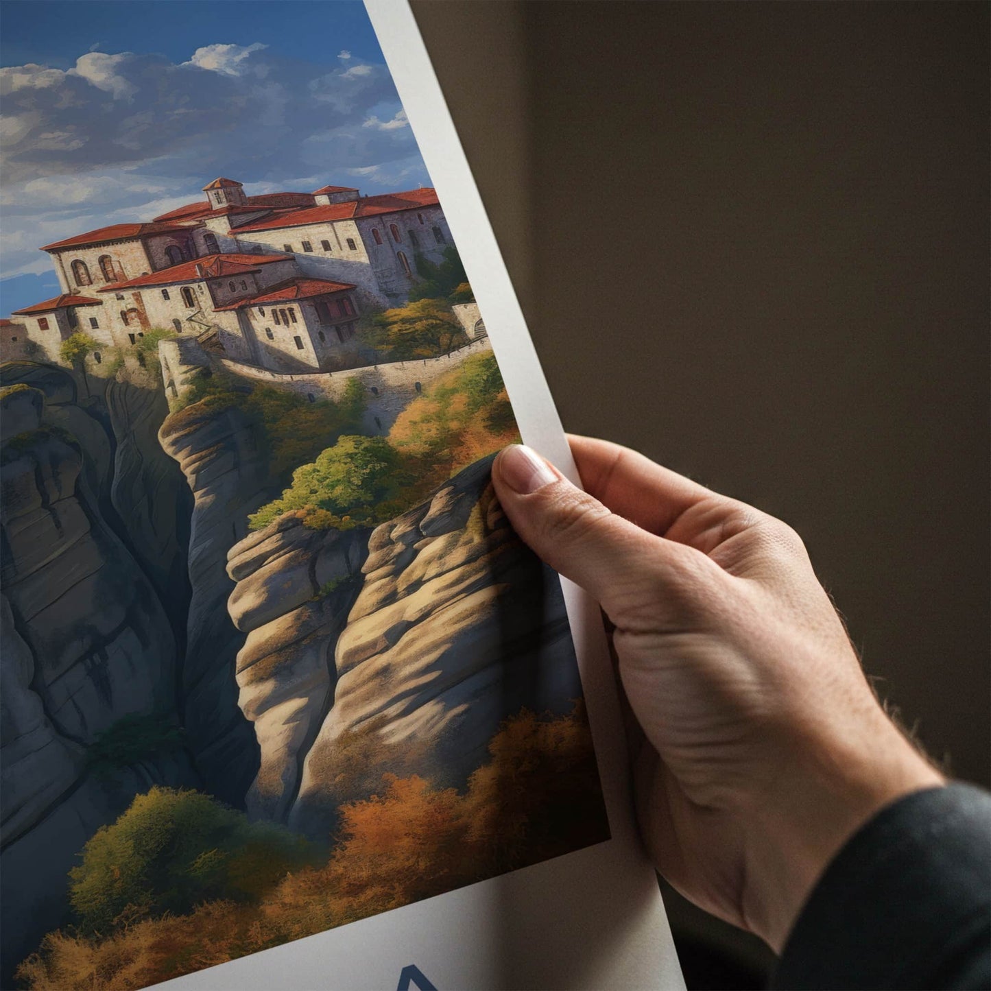 Meteora Poster - Greece Wall Art - Monastery Cliffside View Home Decor