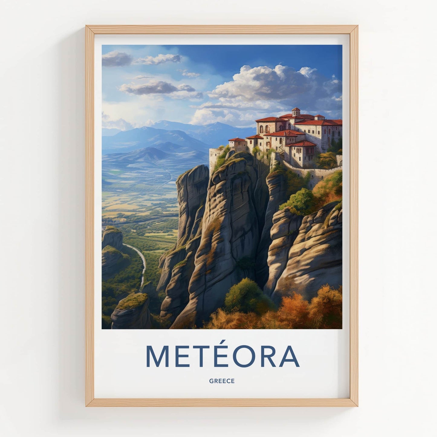Meteora Poster - Greece Wall Art - Monastery Cliffside View Home Decor