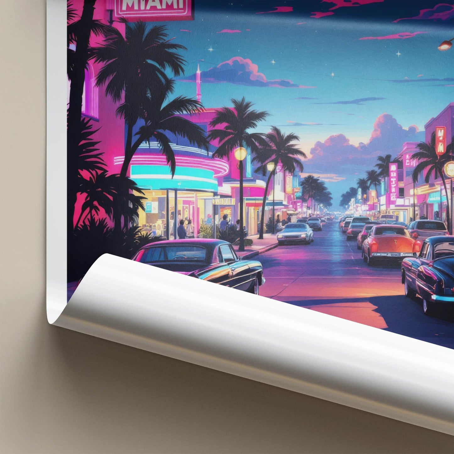 Miami Poster - Florida Travel Art - Palm Tree Lined Street Home Decor
