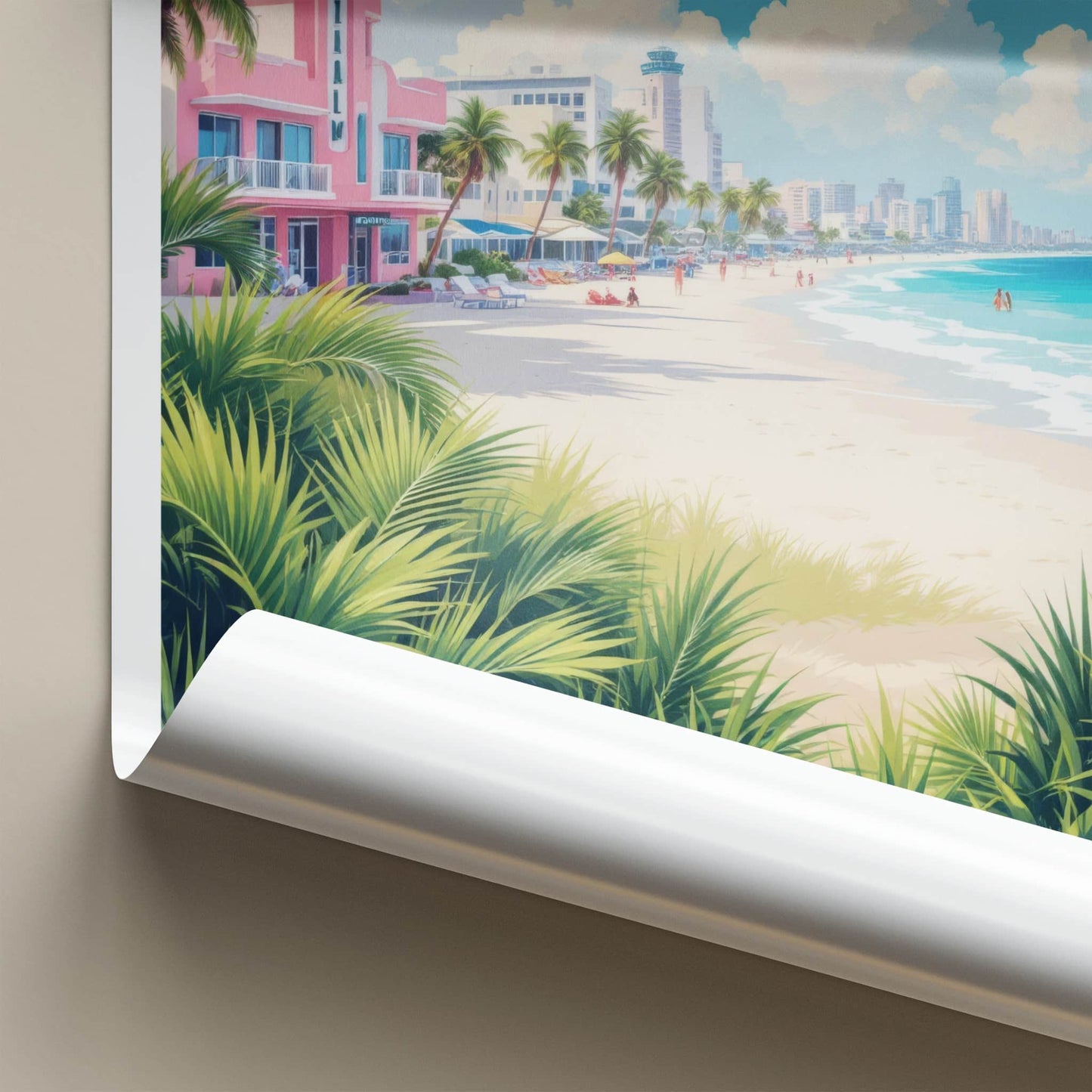 Miami Poster - Florida Travel Art - Pink Art Deco Beach Wall Decor