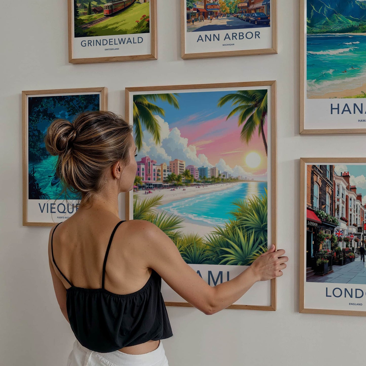 Miami Poster - Florida Travel Art - Tropical Beach Sunset Home Decor