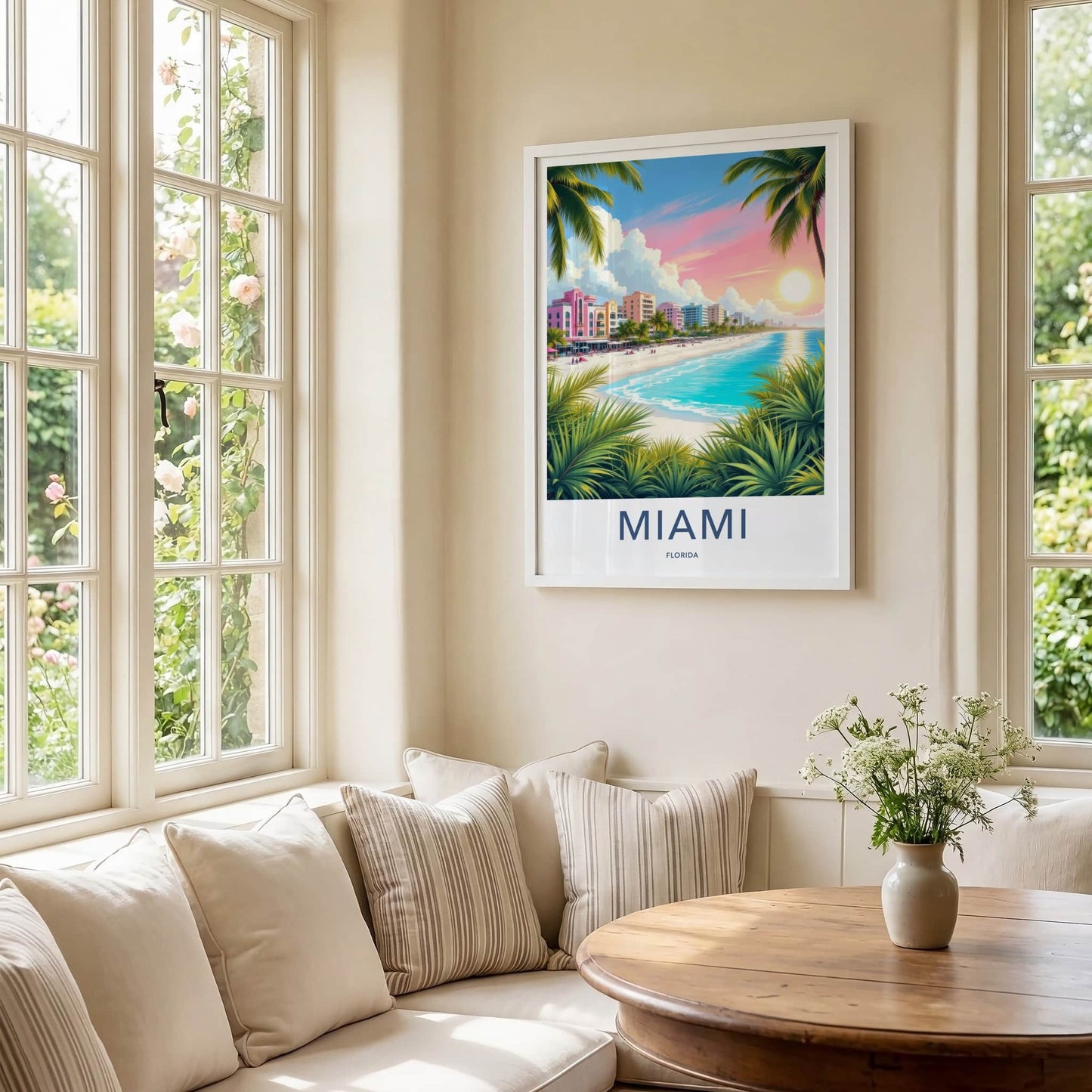 Miami Poster - Florida Travel Art - Tropical Beach Sunset Home Decor