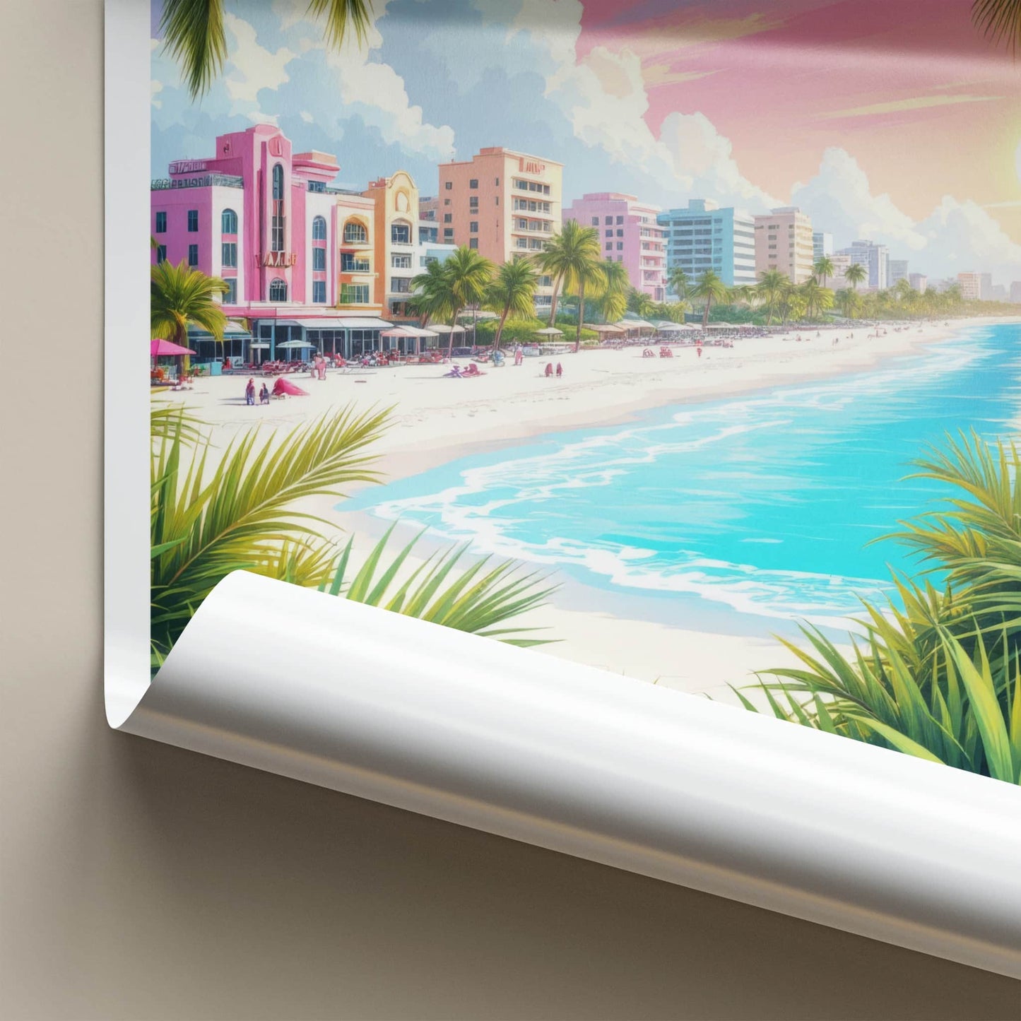 Miami Poster - Florida Travel Art - Tropical Beach Sunset Home Decor