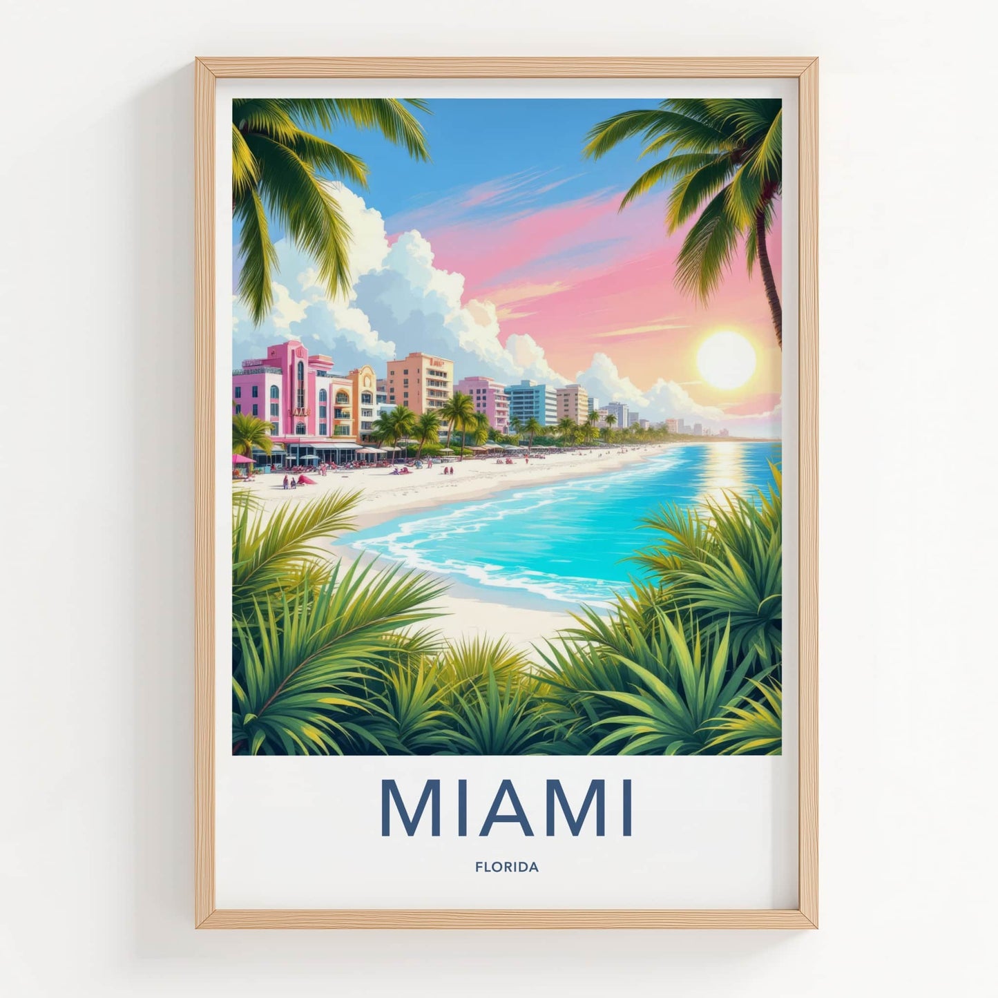 Miami Poster - Florida Travel Art - Tropical Beach Sunset Home Decor