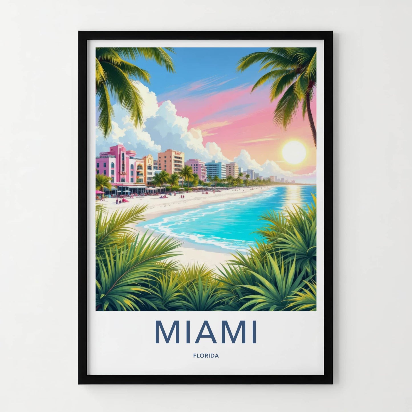 Miami Poster - Florida Travel Art - Tropical Beach Sunset Home Decor