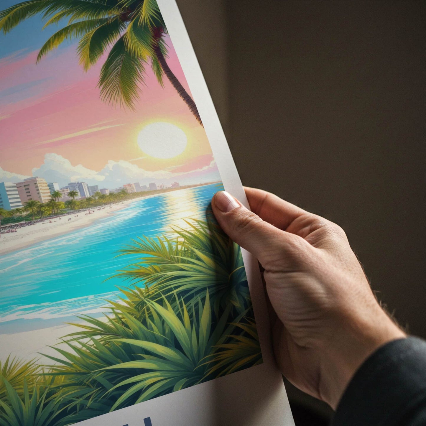 Miami Poster - Florida Travel Art - Tropical Beach Sunset Home Decor