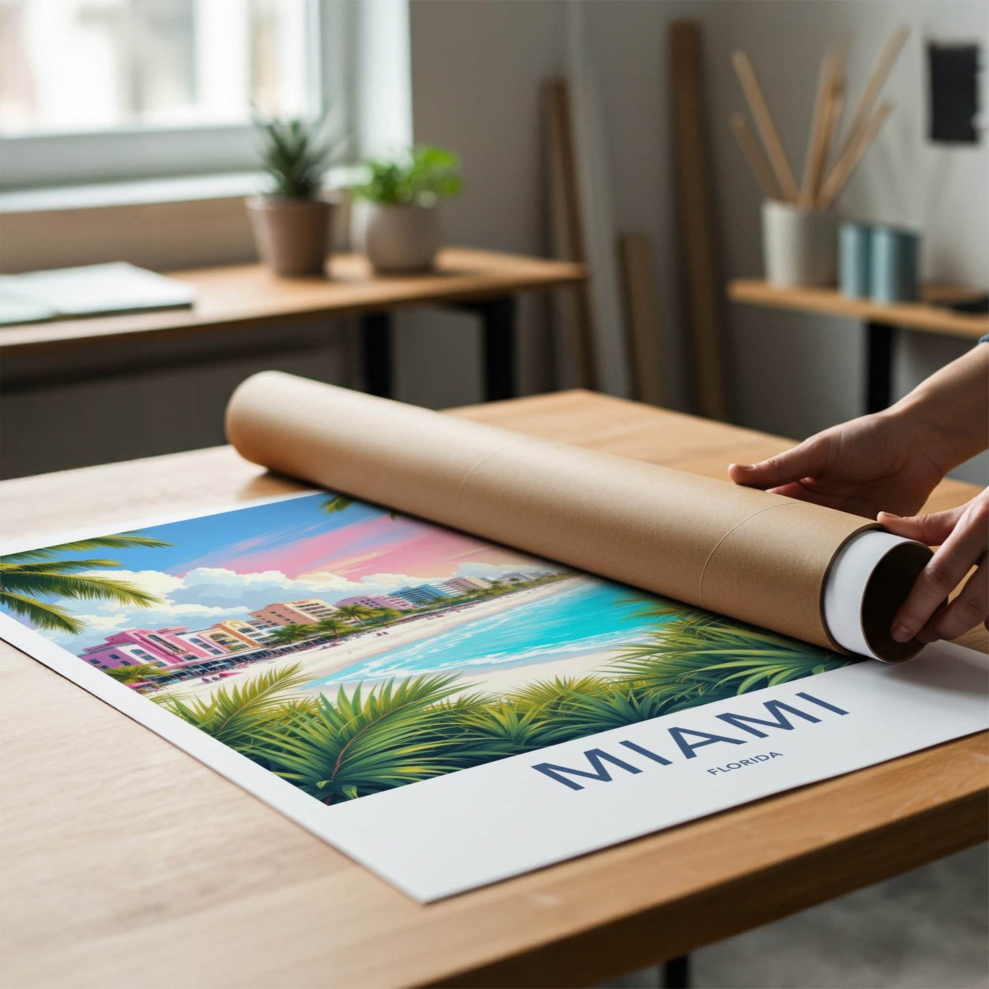 Miami Poster - Florida Travel Art - Tropical Beach Sunset Home Decor