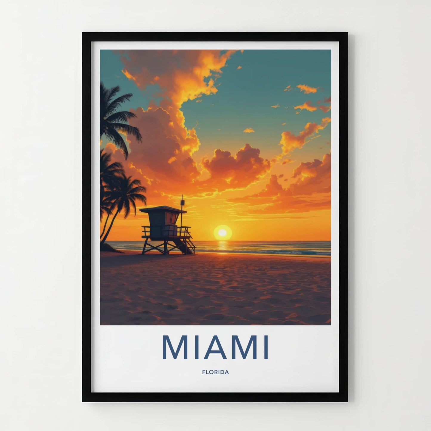 Miami Poster - Florida Travel Art - Vibrant Ocean Sunset Home Decor