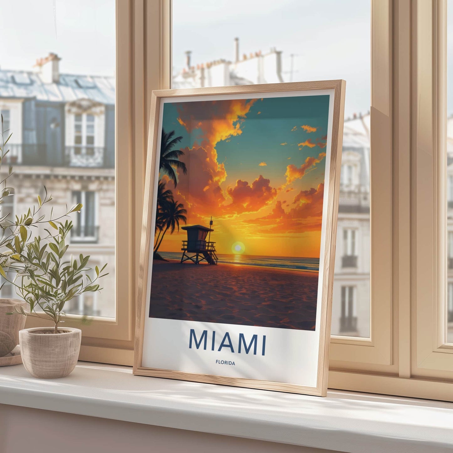 Miami Poster - Florida Travel Art - Vibrant Ocean Sunset Home Decor