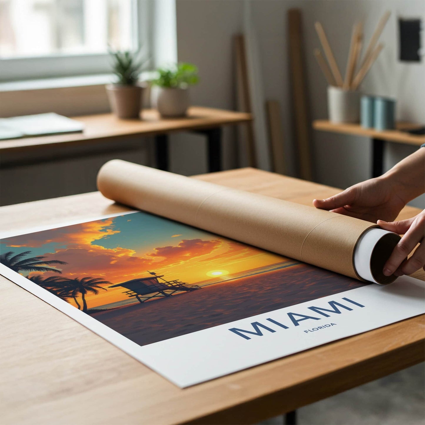 Miami Poster - Florida Travel Art - Vibrant Ocean Sunset Home Decor