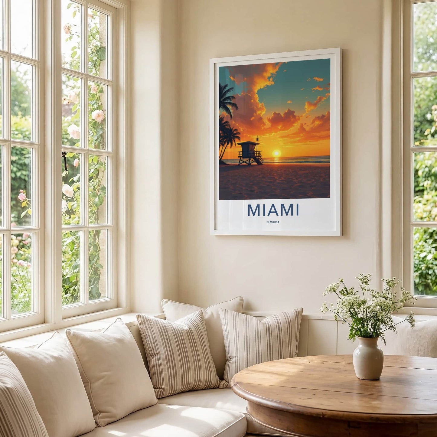 Miami Poster - Florida Travel Art - Vibrant Ocean Sunset Home Decor