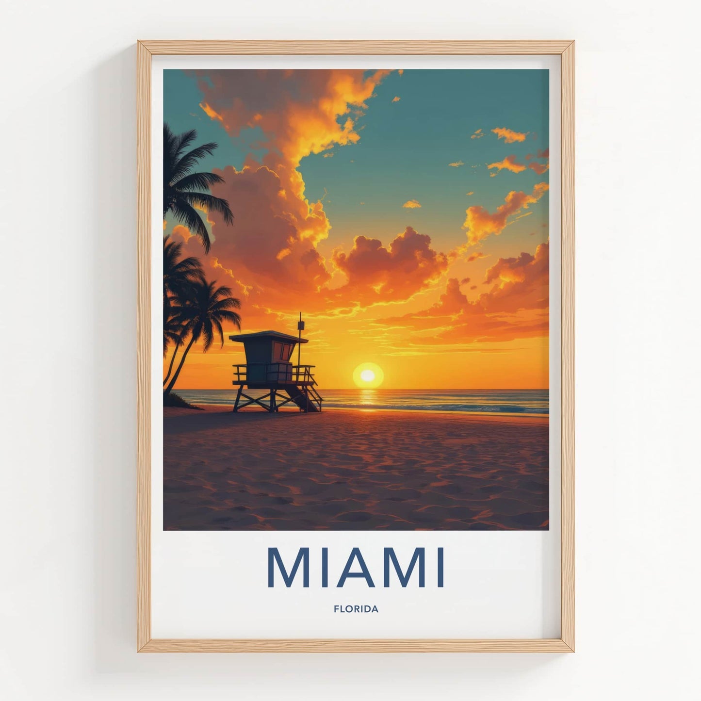 Miami Poster - Florida Travel Art - Vibrant Ocean Sunset Home Decor
