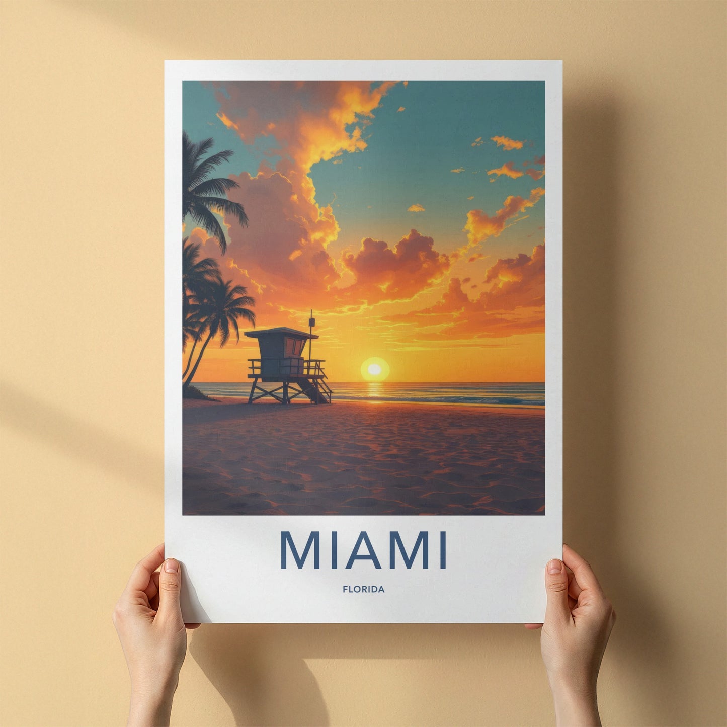 Miami Poster - Florida Travel Art - Vibrant Ocean Sunset Home Decor