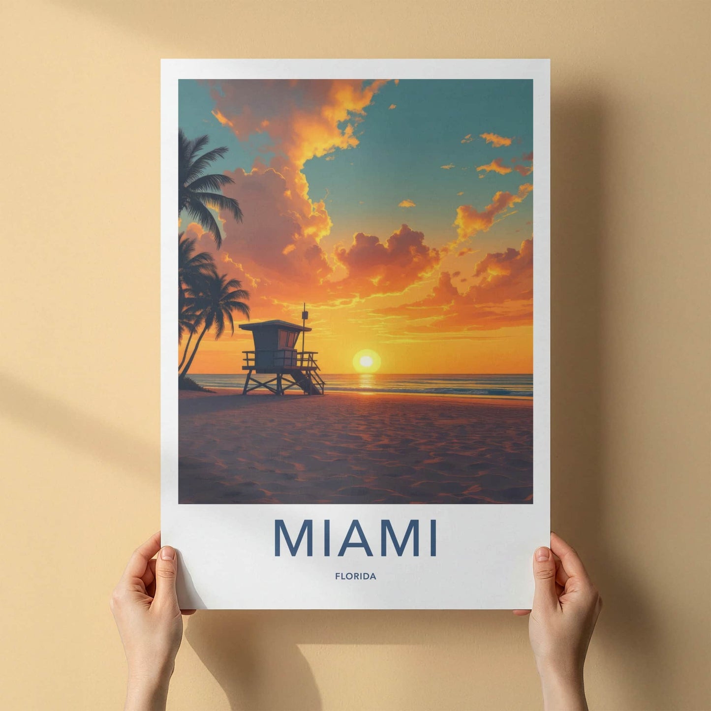 Miami Poster - Florida Travel Art - Vibrant Ocean Sunset Home Decor