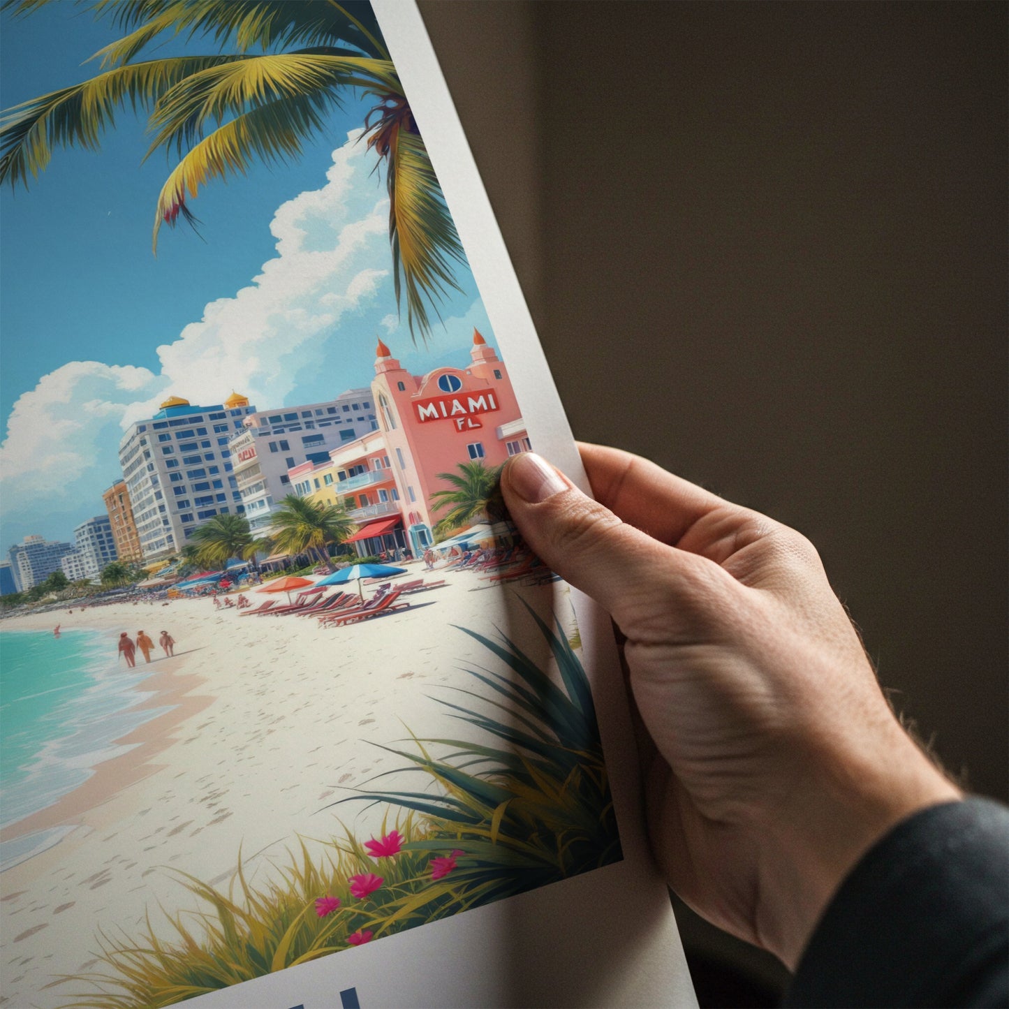 Miami Poster - Florida Travel Art - Vibrant Oceanfront Scene Wall Decor