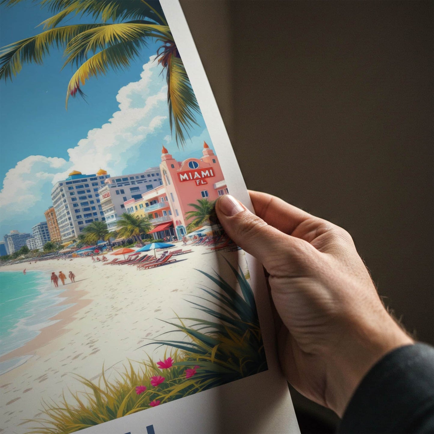 Miami Poster - Florida Travel Art - Vibrant Oceanfront Scene Wall Decor