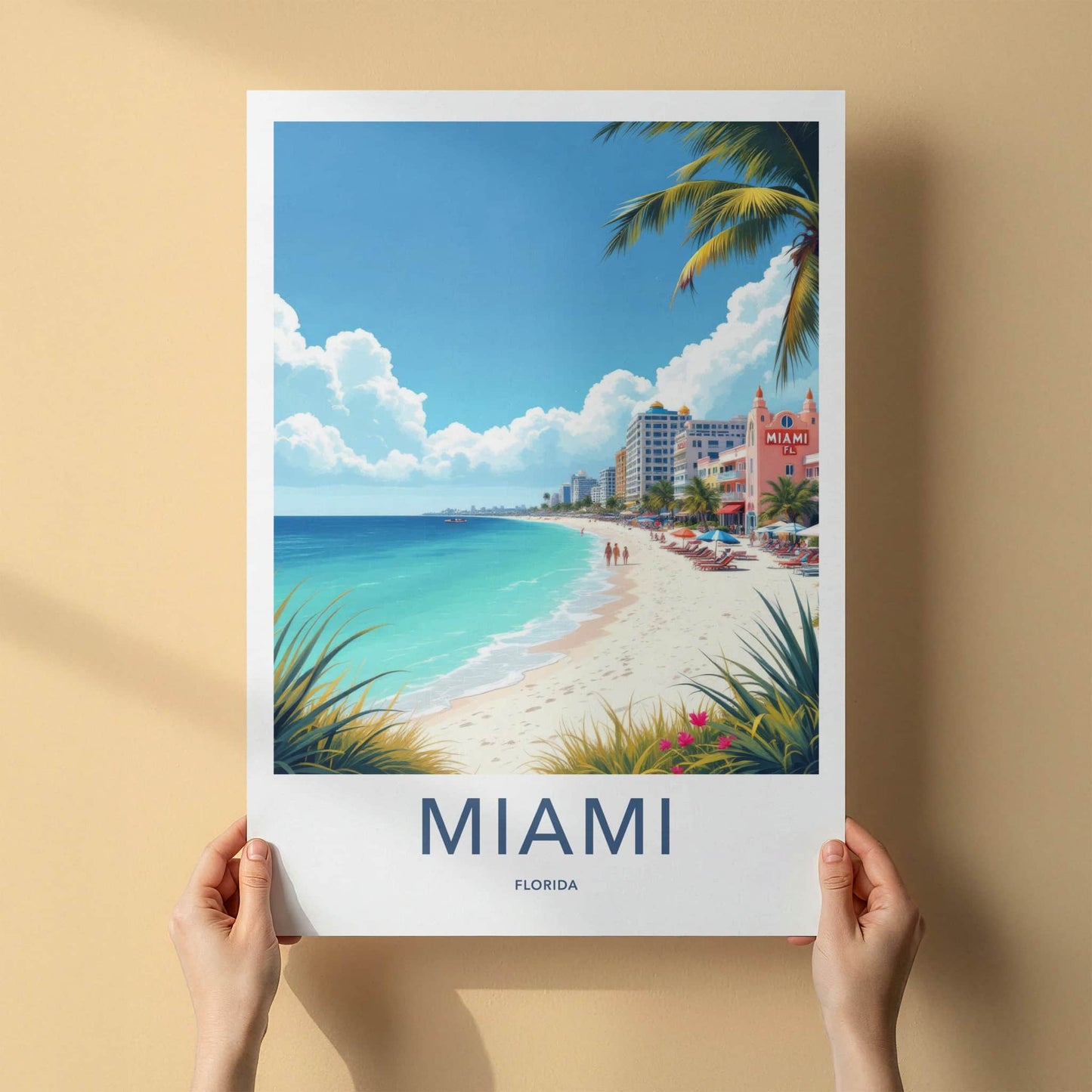 Miami Poster - Florida Travel Art - Vibrant Oceanfront Scene Wall Decor
