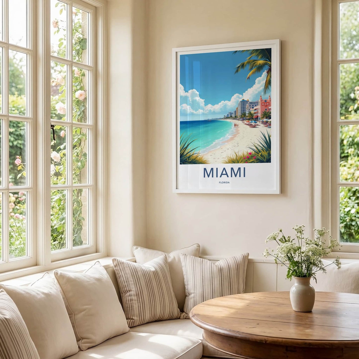 Miami Poster - Florida Travel Art - Vibrant Oceanfront Scene Wall Decor