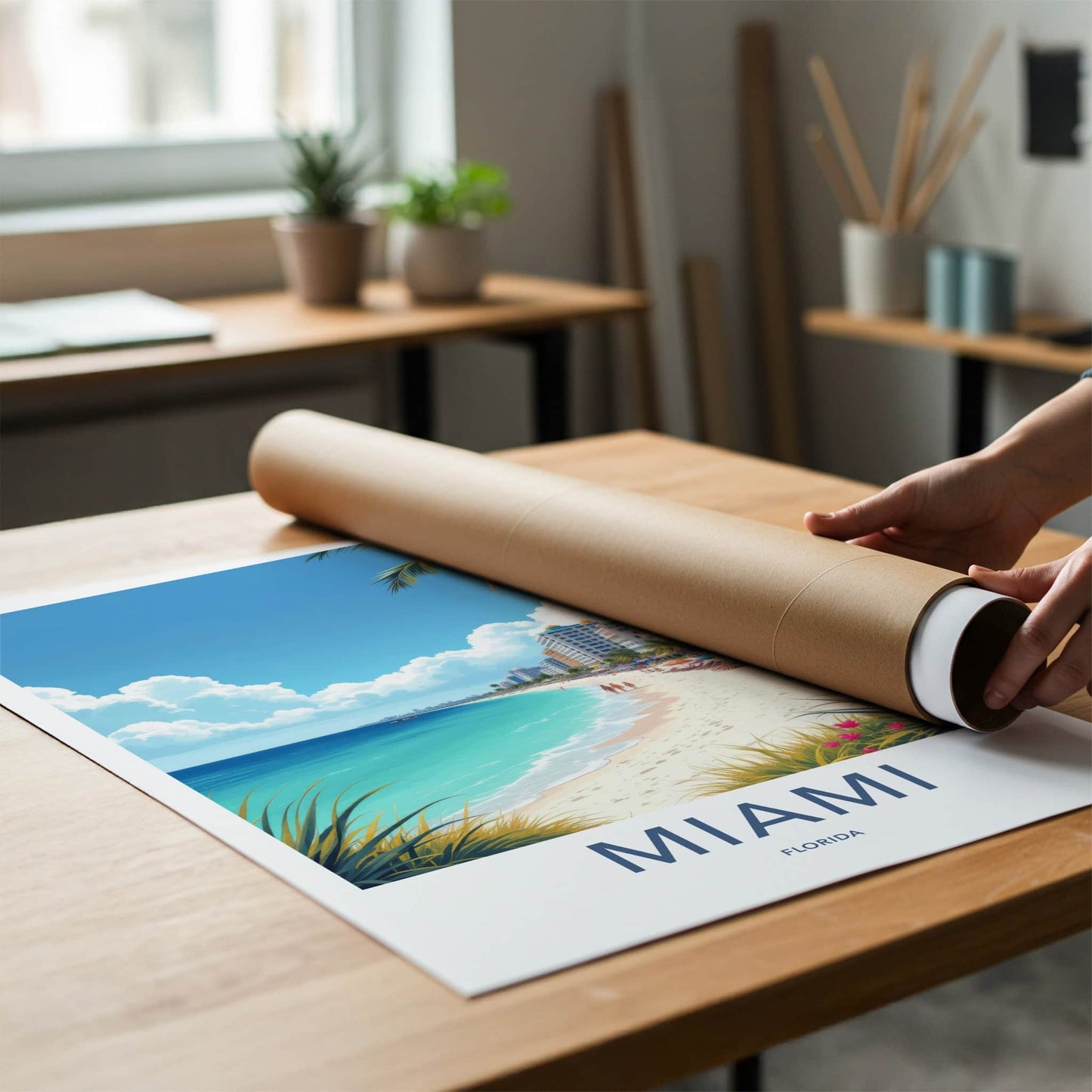 Miami Poster - Florida Travel Art - Vibrant Oceanfront Scene Wall Decor