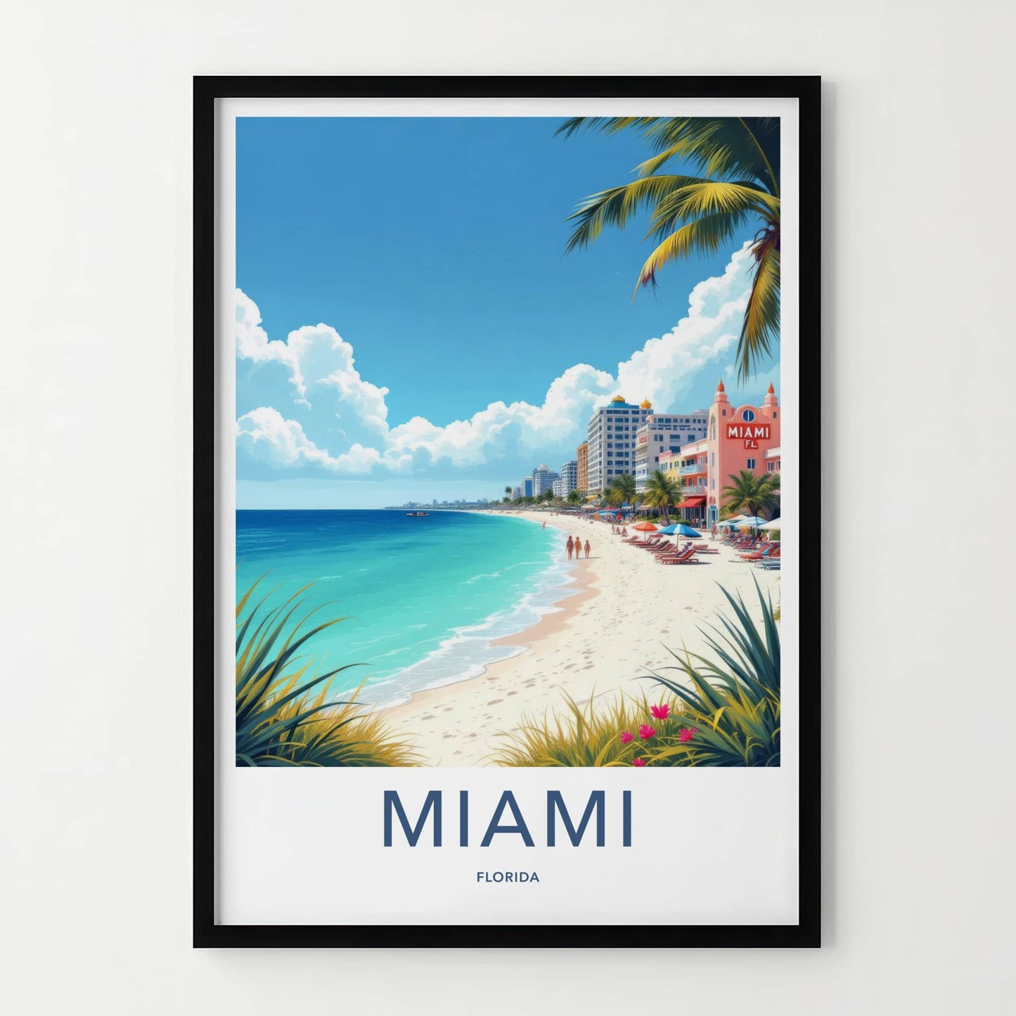 Miami Poster - Florida Travel Art - Vibrant Oceanfront Scene Wall Decor