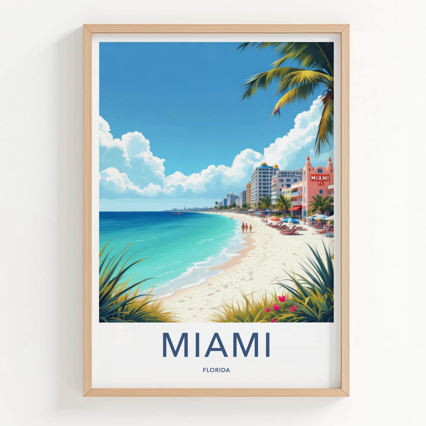 Miami Poster - Florida Travel Art - Vibrant Oceanfront Scene Wall Decor