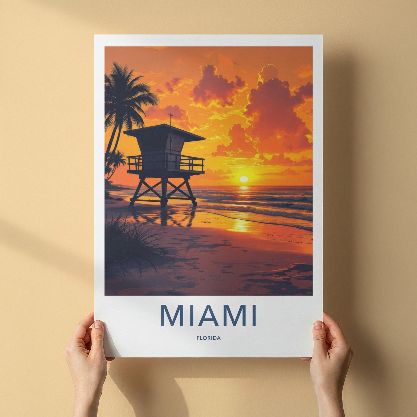 Miami Poster - Florida Travel Print - Lifeguard Sunset Beach Home Decor