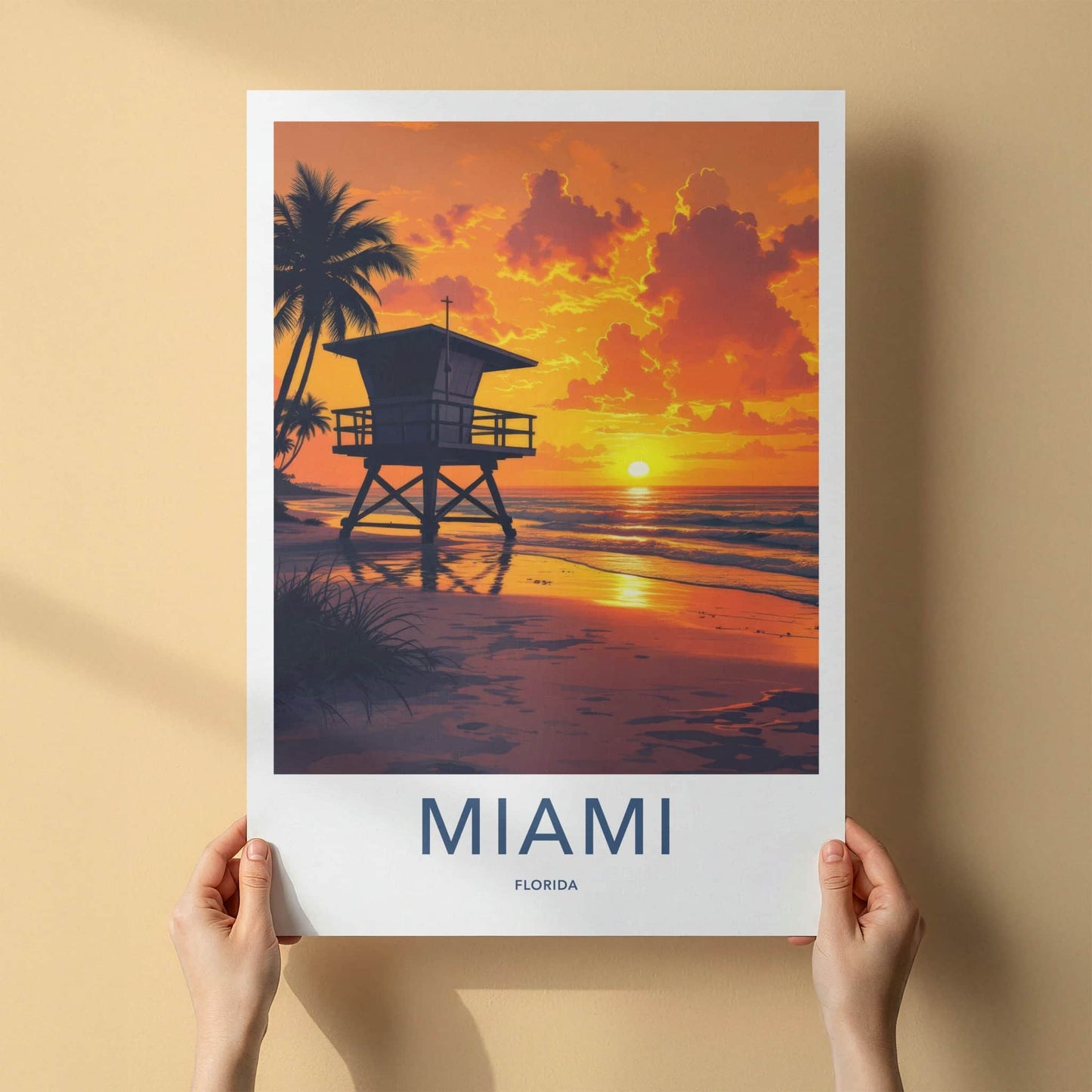 Miami Poster - Florida Travel Print - Lifeguard Sunset Beach Home Decor