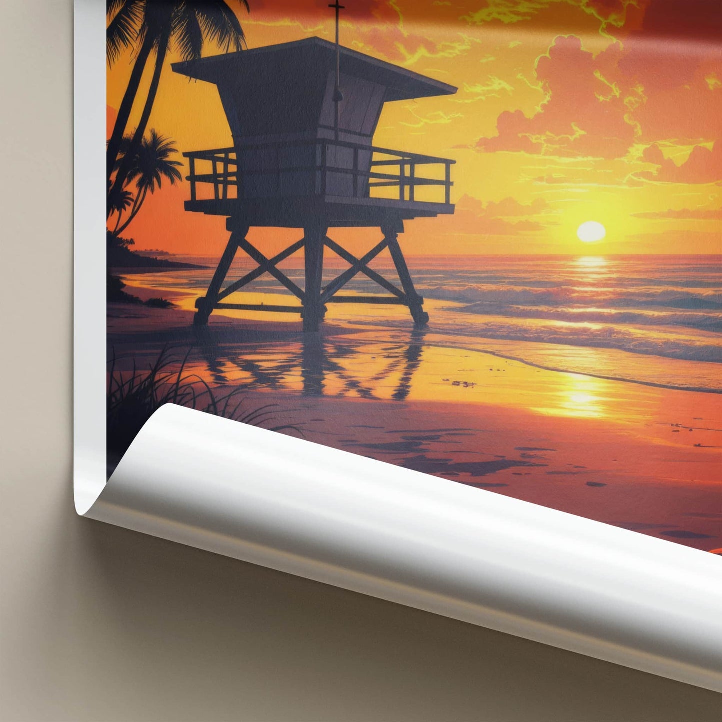 Miami Poster - Florida Travel Print - Lifeguard Sunset Beach Home Decor
