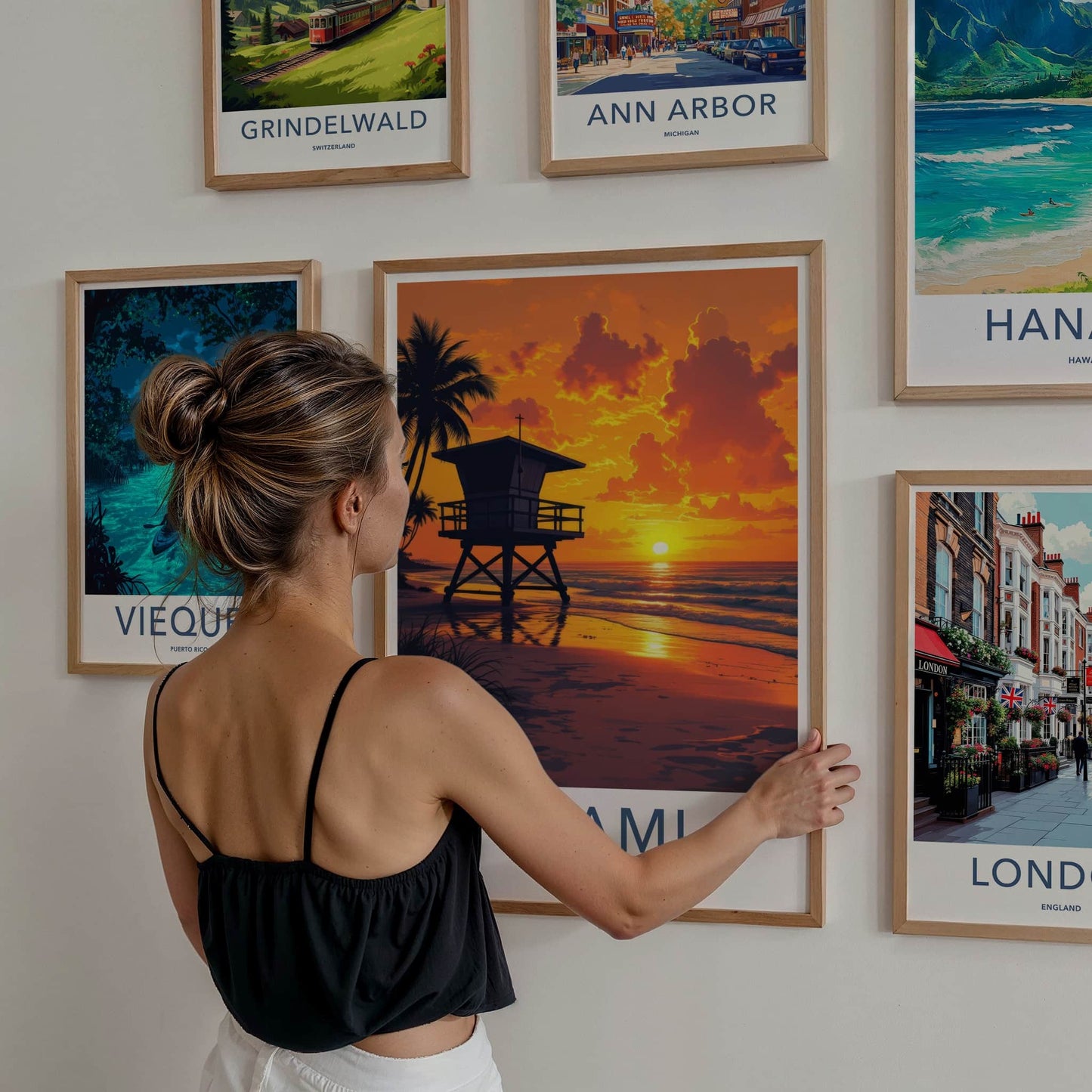 Miami Poster - Florida Travel Print - Lifeguard Sunset Beach Home Decor