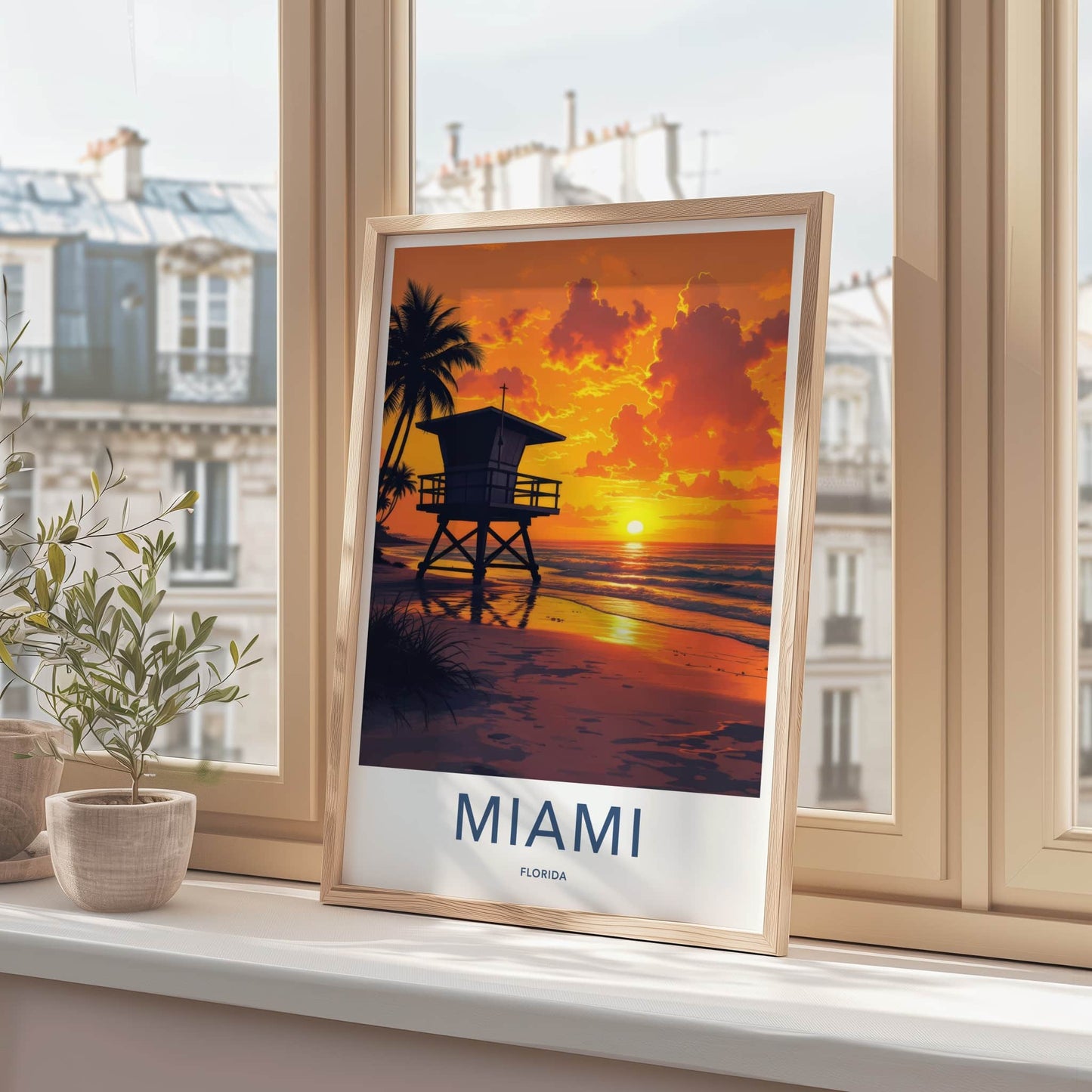 Miami Poster - Florida Travel Print - Lifeguard Sunset Beach Home Decor