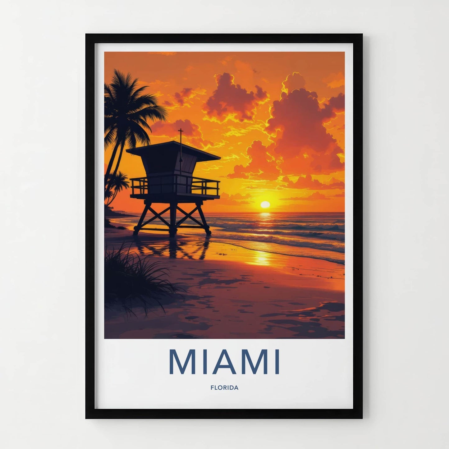 Miami Poster - Florida Travel Print - Lifeguard Sunset Beach Home Decor