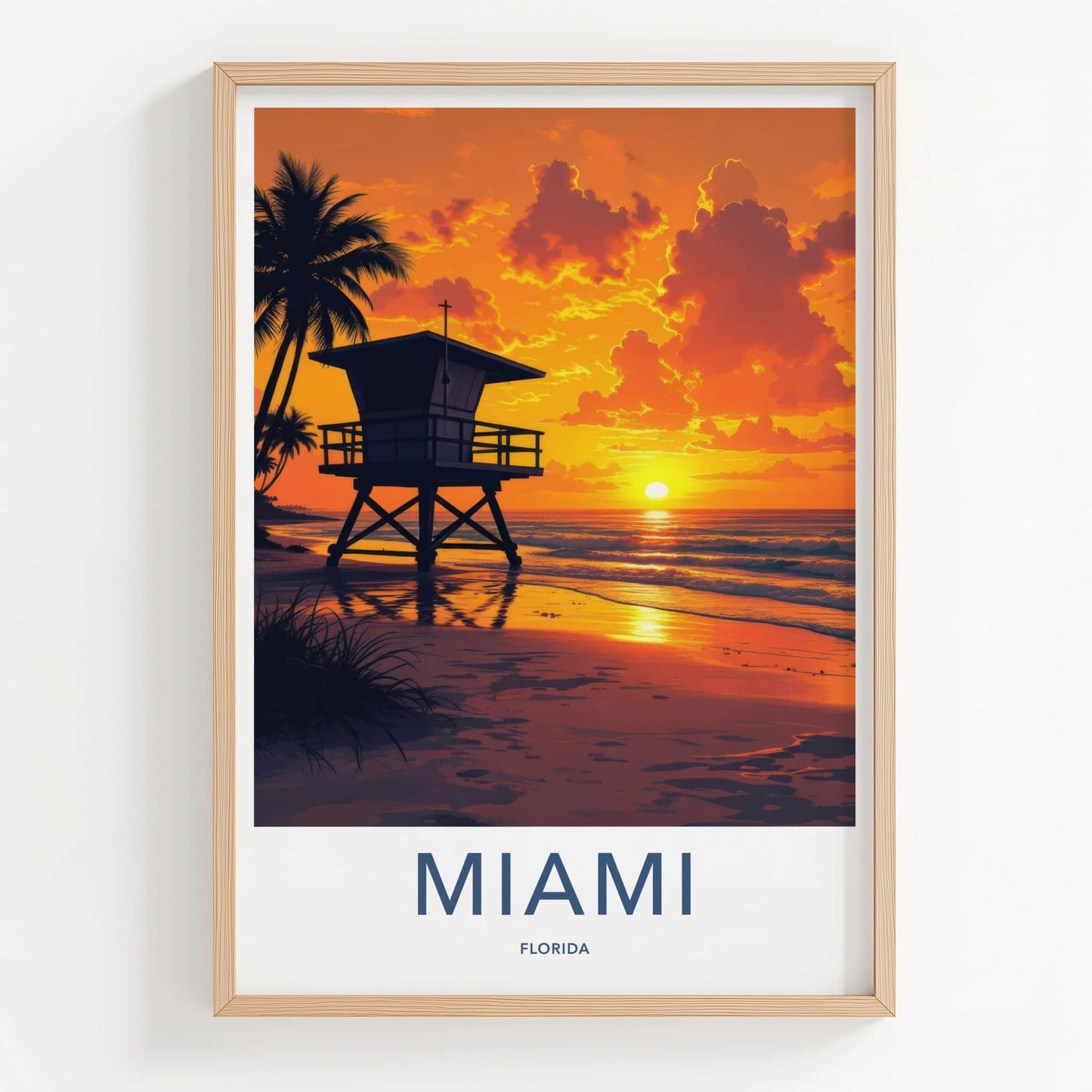 Miami Poster - Florida Travel Print - Lifeguard Sunset Beach Home Decor