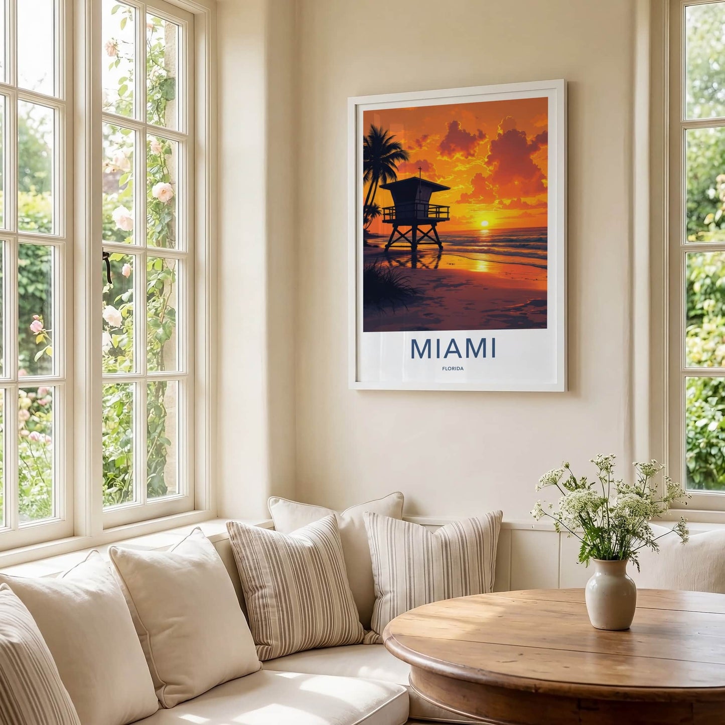 Miami Poster - Florida Travel Print - Lifeguard Sunset Beach Home Decor