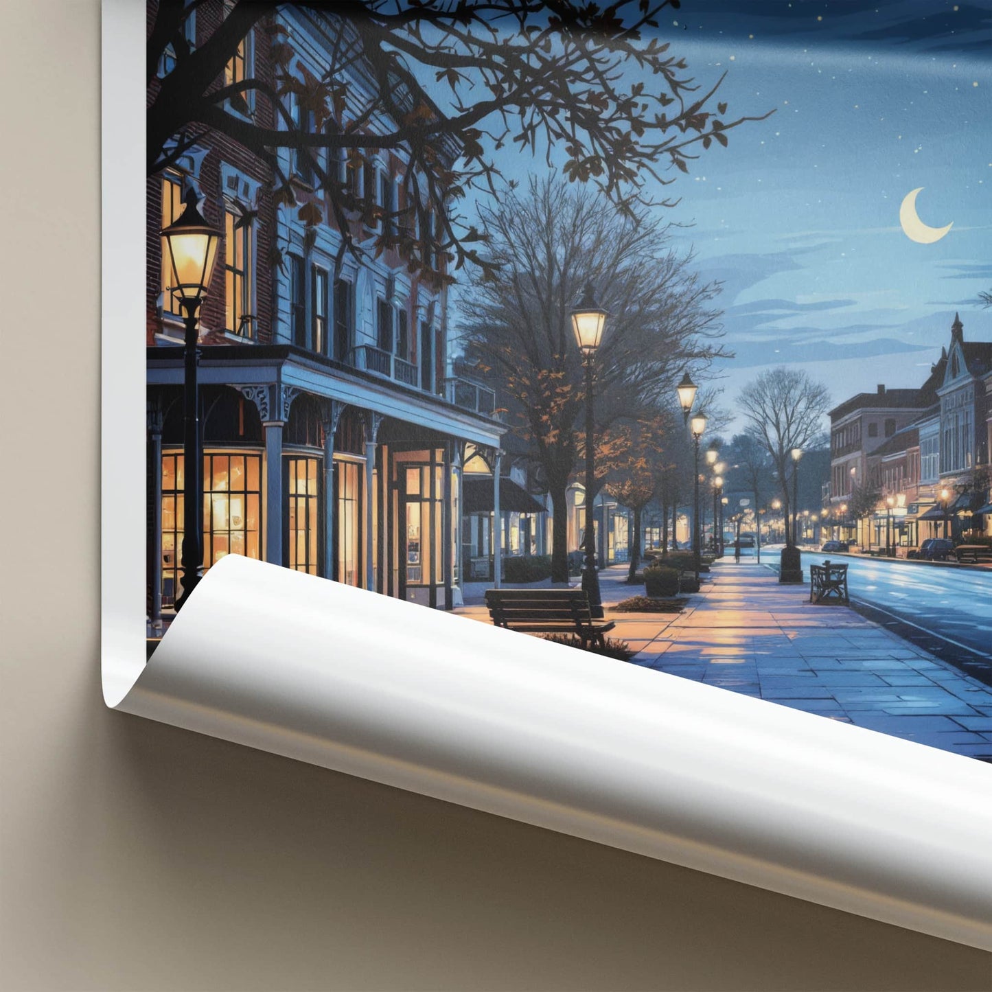 Michigan Poster - Michigan Travel Art - Starry Street Evening Home Decor