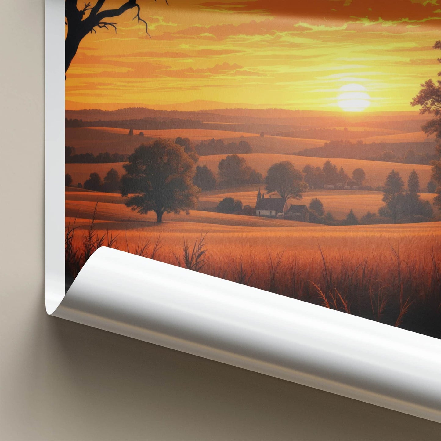 MICHIGAN Poster - Michigan Travel Print - Golden Field Sunset Wall Decor