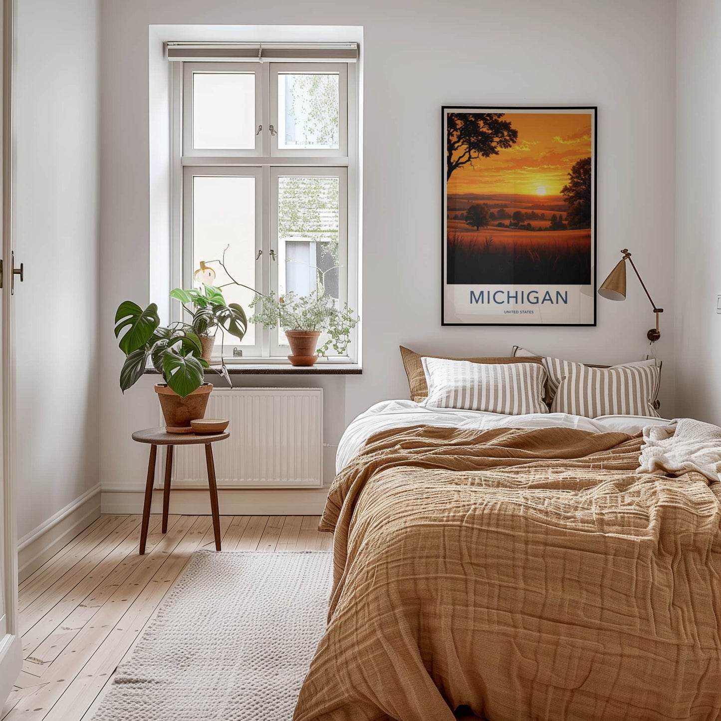 MICHIGAN Poster - Michigan Travel Print - Golden Field Sunset Wall Decor