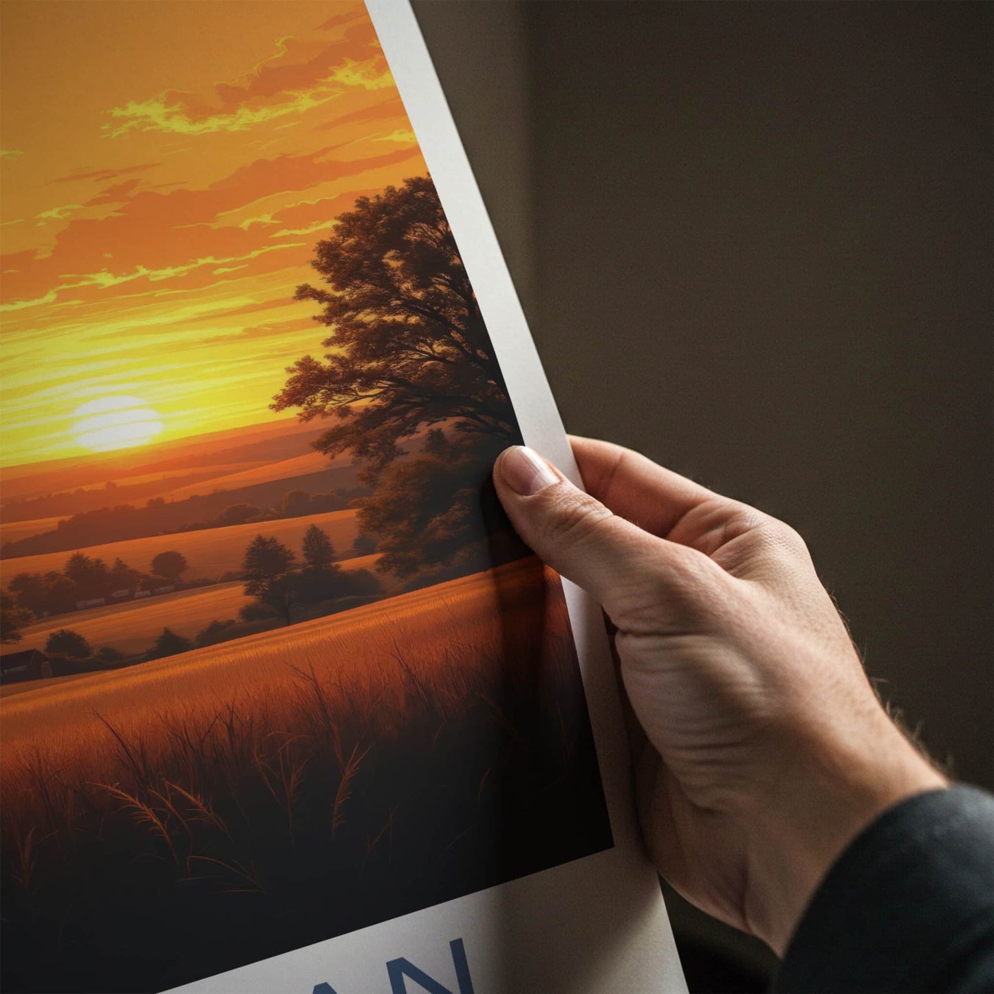 MICHIGAN Poster - Michigan Travel Print - Golden Field Sunset Wall Decor