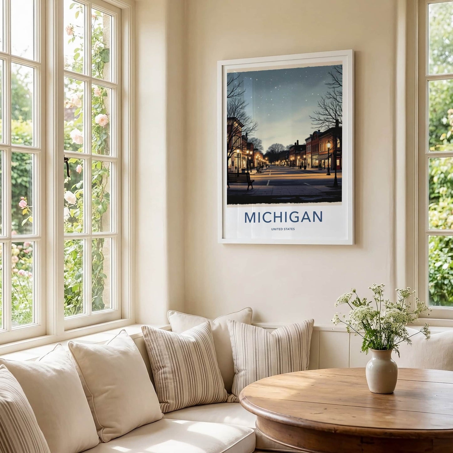 Michigan Poster - Michigan Travel Print - Starry Winter Night Wall Decor