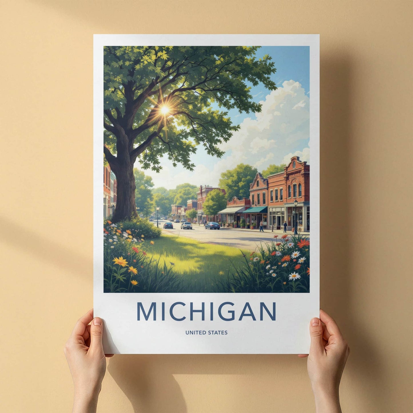 Michigan Poster - Michigan Travel Print - Sunny Village Mainstreet Home Decor