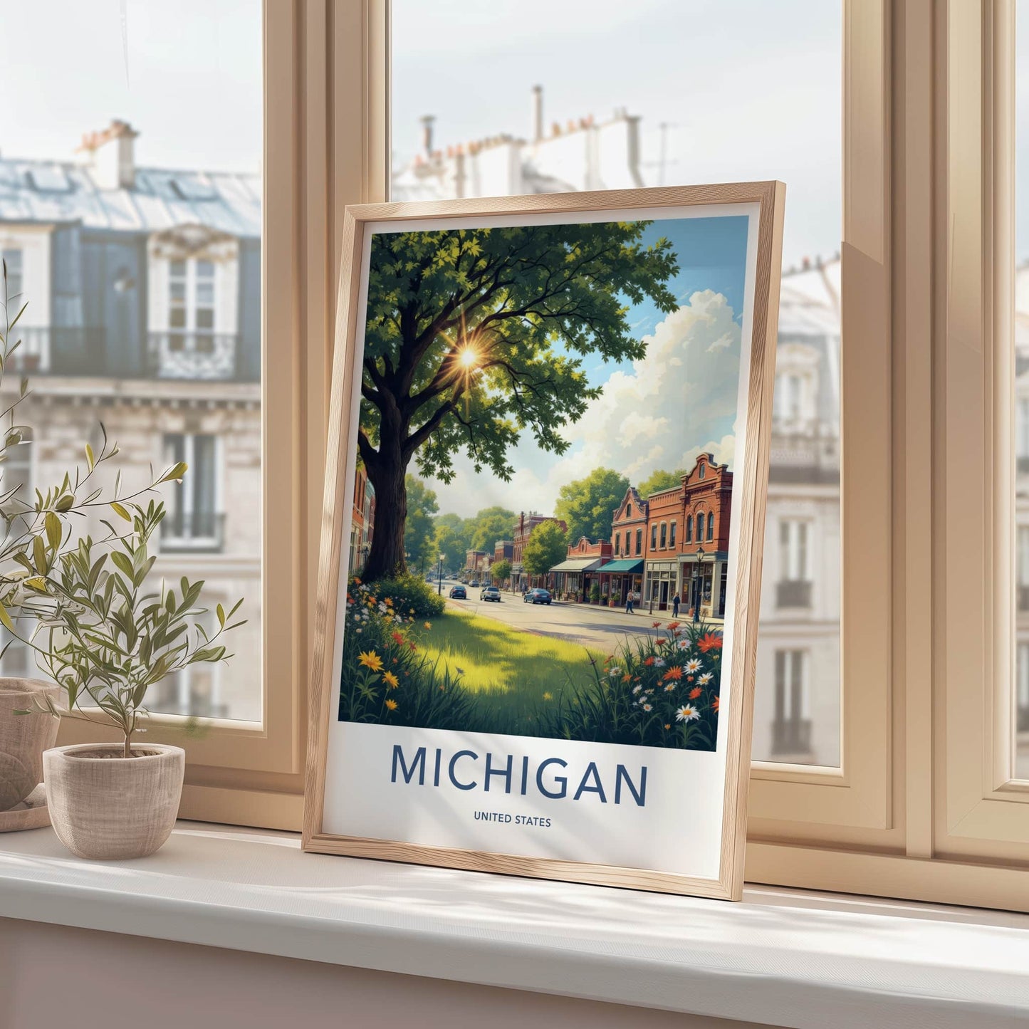 Michigan Poster - Michigan Travel Print - Sunny Village Mainstreet Home Decor