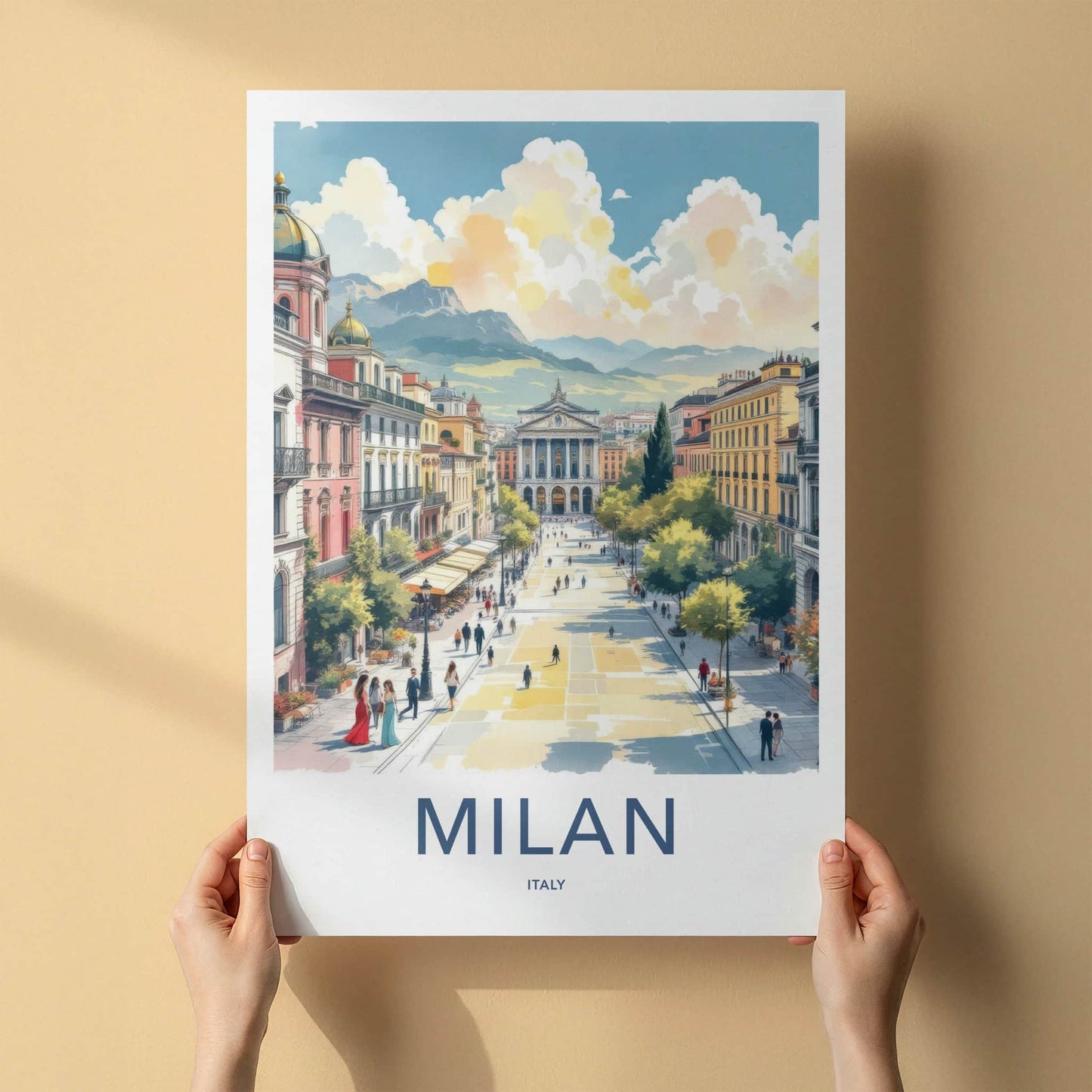 Milan Poster - Italy Travel Art - Bustling City Scene Home Decor