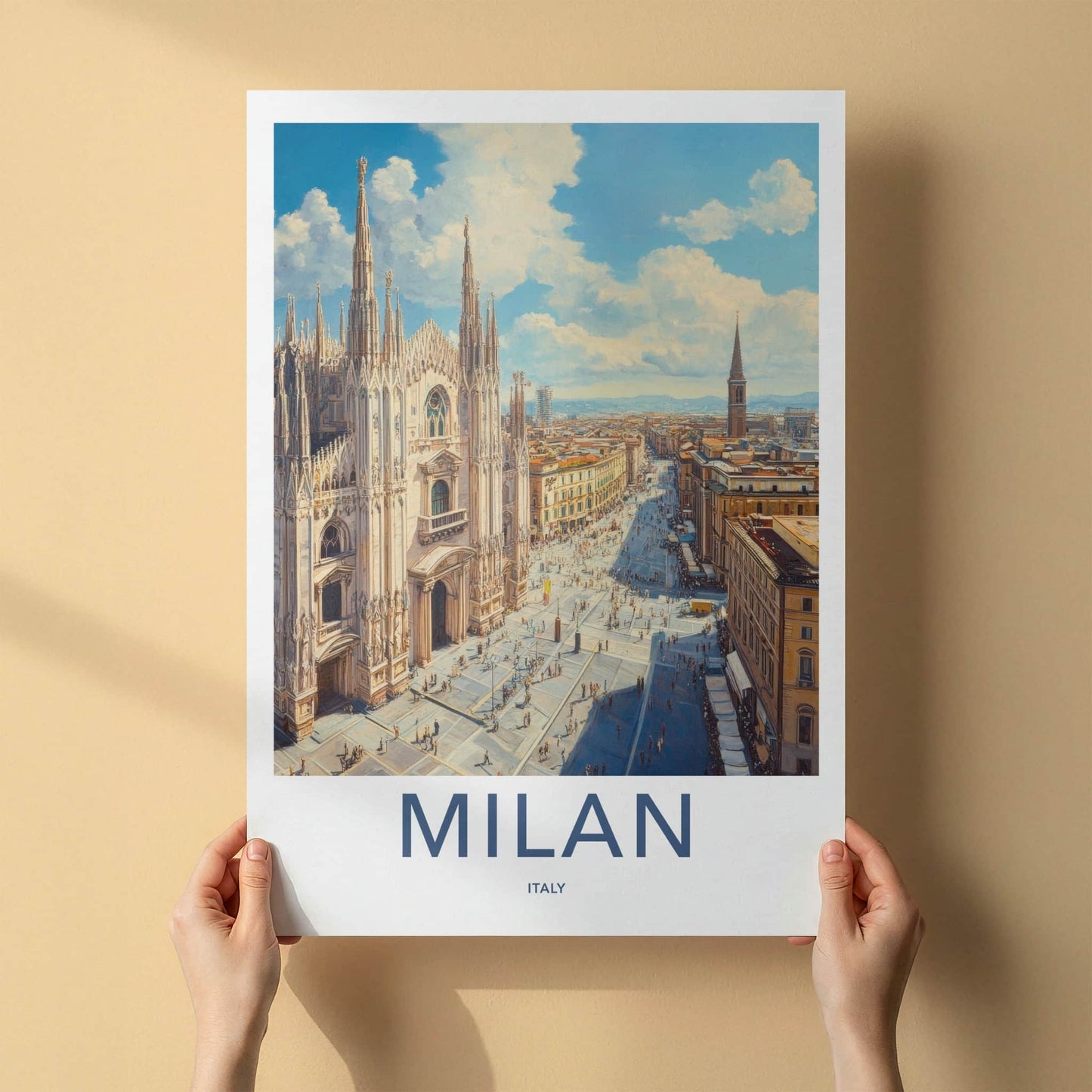 Milan Poster - Italy Travel Art - Cathedral Square Vista Home Decor