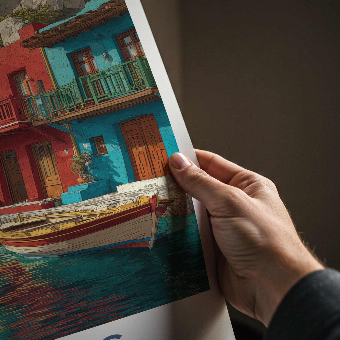 Milos Poster - Greece Travel Art - Colorful Houses Boats Wall Decor