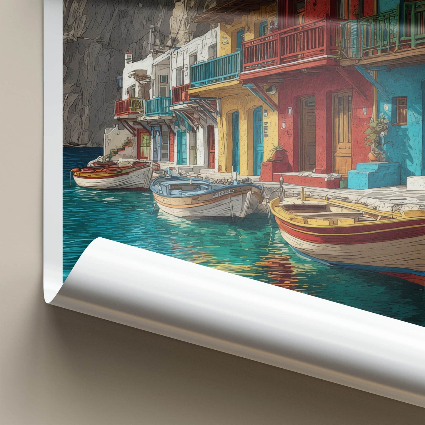 Milos Poster - Greece Travel Art - Colorful Houses Boats Wall Decor