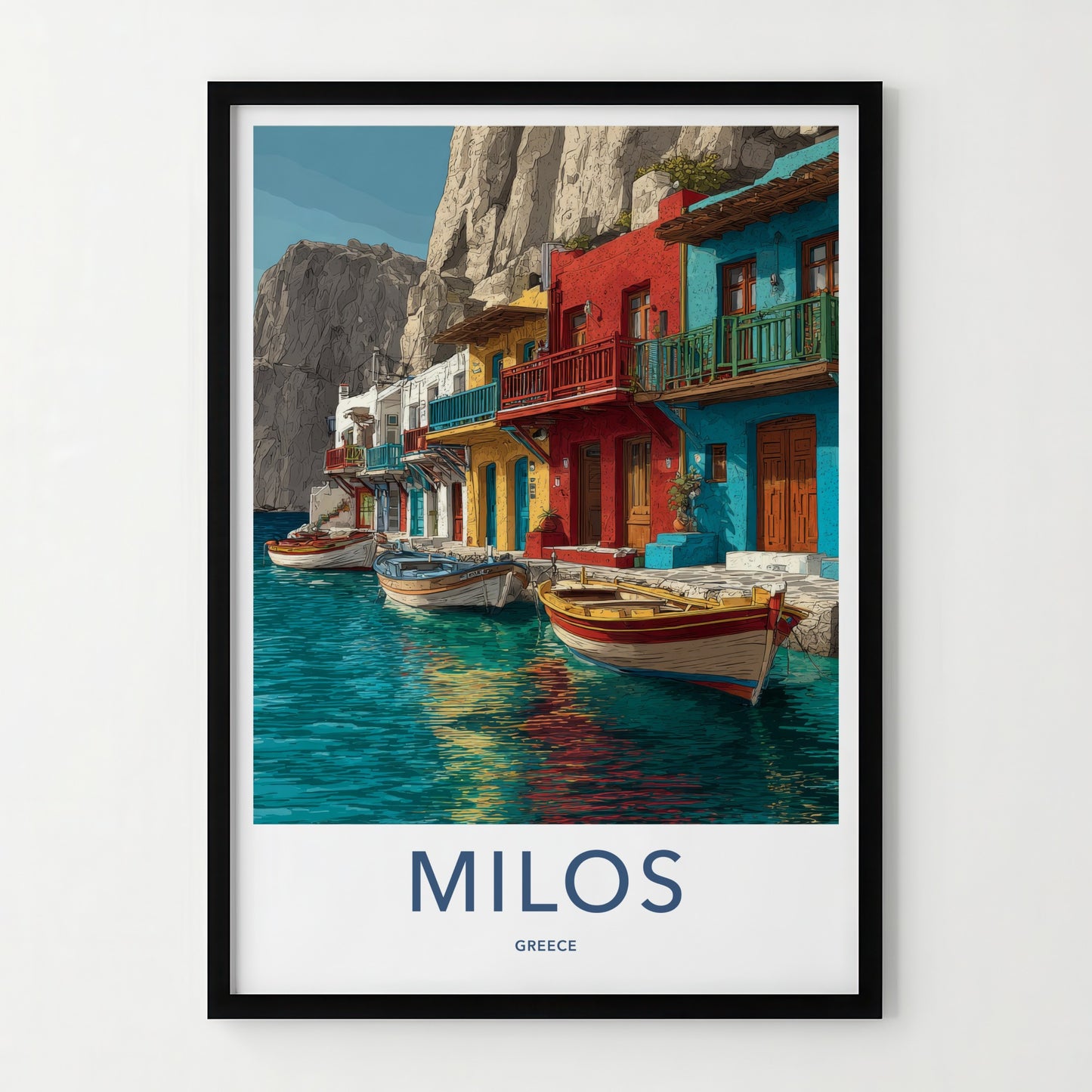 Milos Poster - Greece Travel Art - Colorful Houses Boats Wall Decor